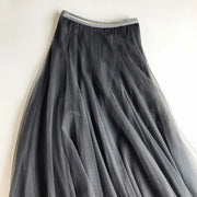 Summer mesh pleated skirt, high waist, A-line, chic maxi tutu.