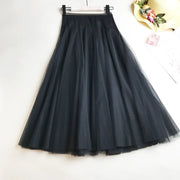 Summer mesh pleated skirt, high waist, A-line, chic maxi tutu.