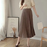 A-line Skirt, High-waisted Pleated, Slimming Mid-length for Women, Ideal for Spring and Autumn.